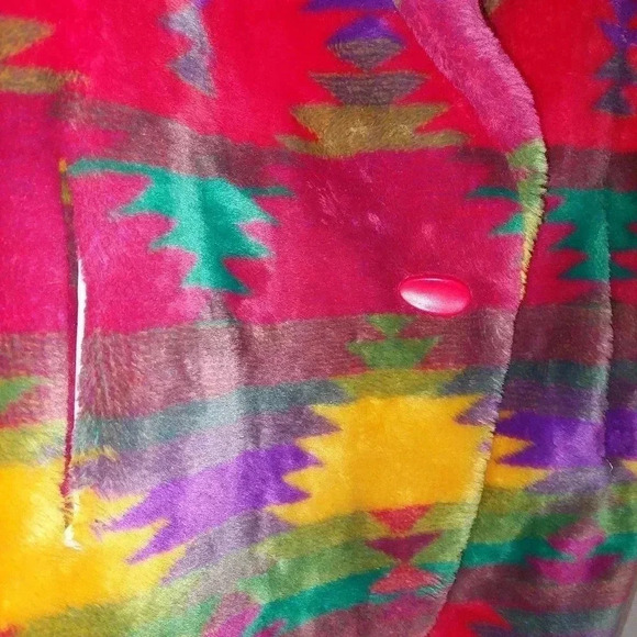 Vintage Regal Plush Collection Bright Tribal Print Coat Acrylic Thick Medium - Picture 4 of 12